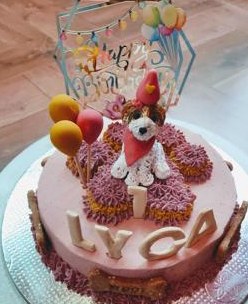 Lyca's balloon-topped birthday cake