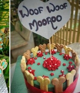 Mooroo's red and teal celebration cake